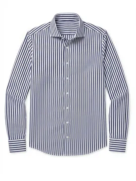 Gemakkelijk te strijken marineblauw gestreept poplin overhemd