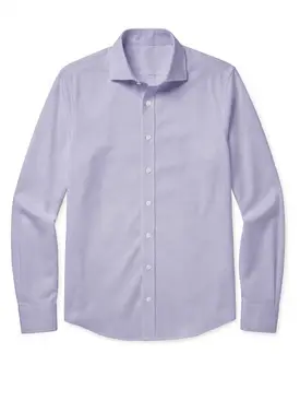 Chemise en popeline à micro-carreaux bleu lavande