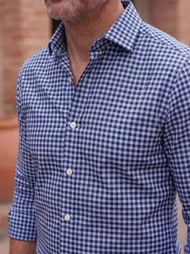 Chemise en twill à carreaux bleus