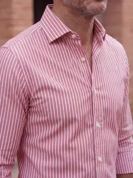 Chemise en popeline à rayures rouges